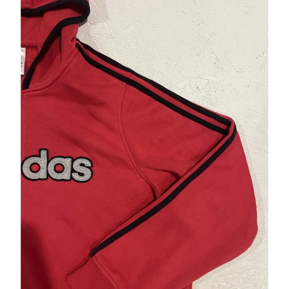 Vintage‎ 3 Strips Label ADIDAS Embroidered Zippered Hooded Sweatshirt Mens 2XL